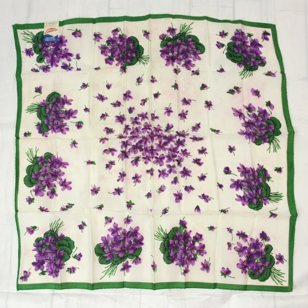 Vintage Deadstock Lilac Floral Bouquet Water Repellent Scarf Japan 26" 1950s NEW